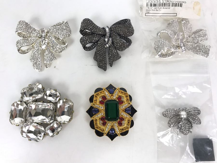 (6) New Joan Rivers Costume Jewelry Brooches Pins