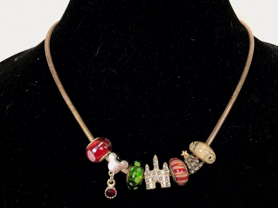 Pandora Sterling Silver Necklace With Disney Christmas Charms Mickey Mouse