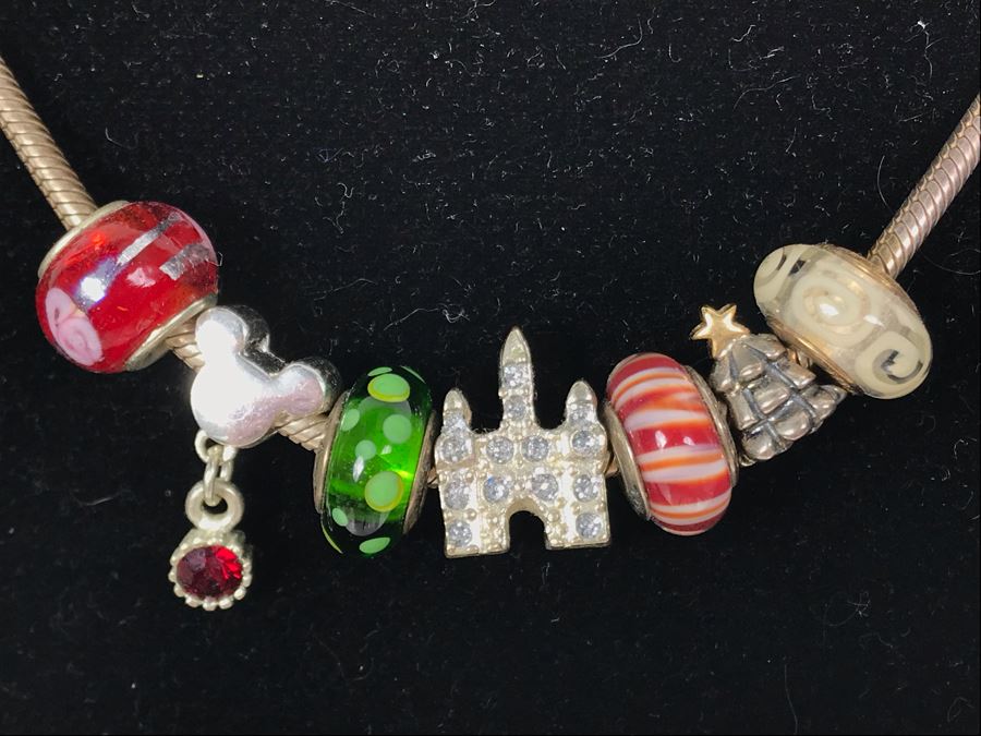 Pandora Sterling Silver Necklace With Disney Christmas Charms Mickey Mouse [Photo 2]