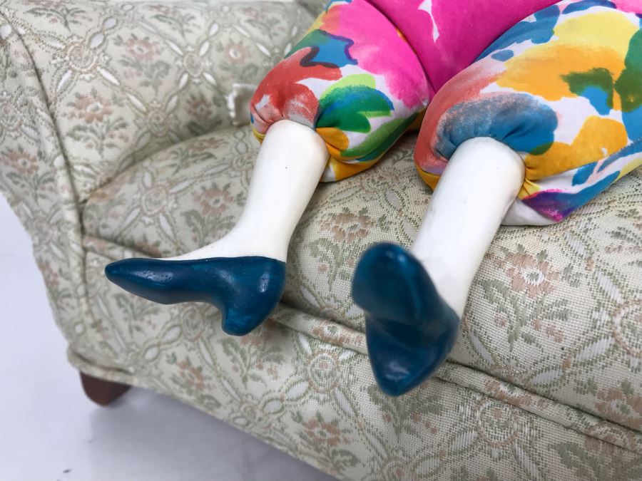 Vintage French Cerri'Art Poupee Porcelain Handmade Pannicum Seed Filled Body Doll With Chair [Photo 8]