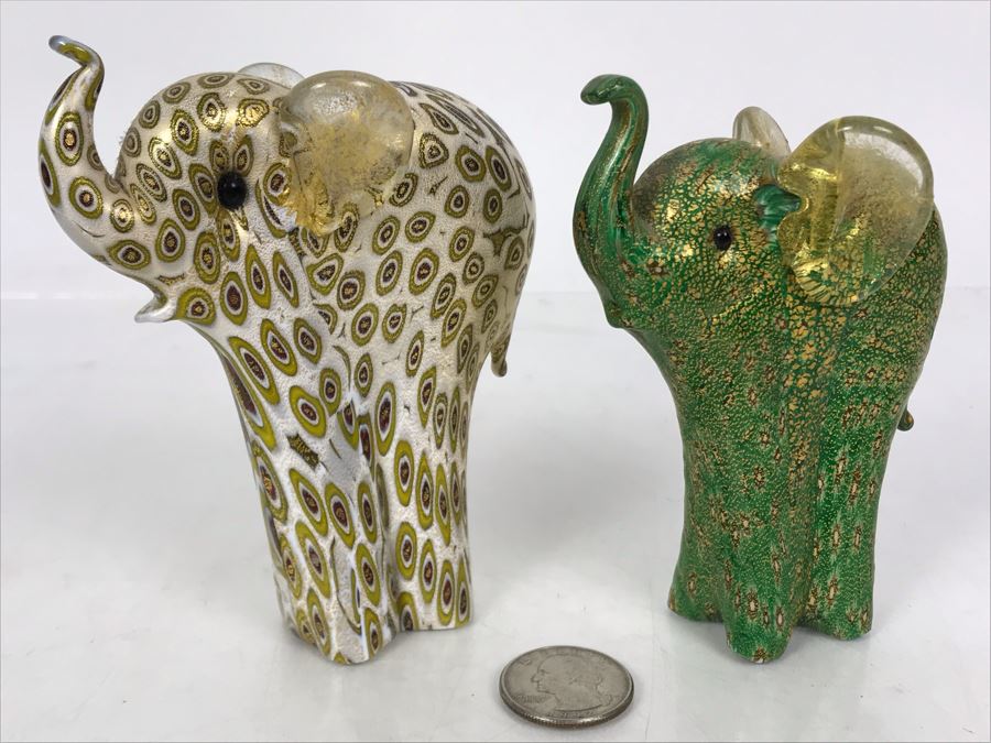 Pair Of Murano Glass Elephants From Lenox Millefiori 4.5H [Photo 2]