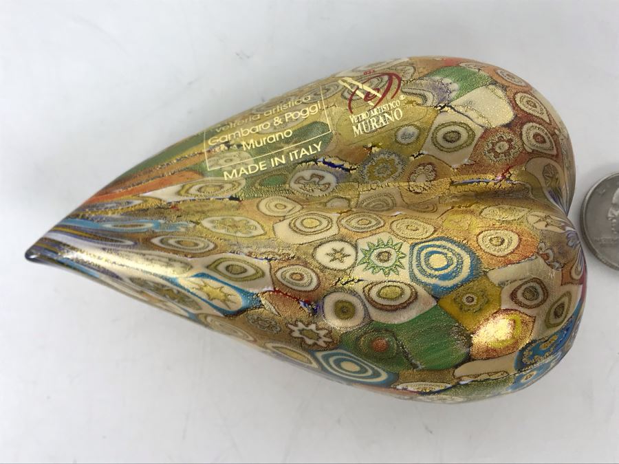 Vetreria Artistica Gambaro & Poggi Murano Art Glass Millefiori Heart Made In Italy 4.5L [Photo 3]