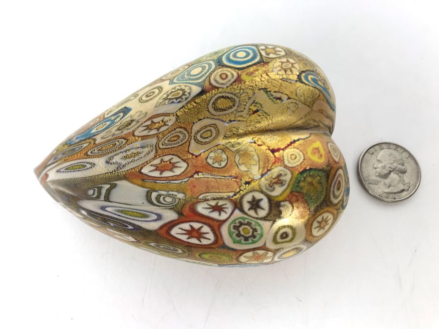 Vetreria Artistica Gambaro & Poggi Murano Art Glass Millefiori Heart Made In Italy 4.5L