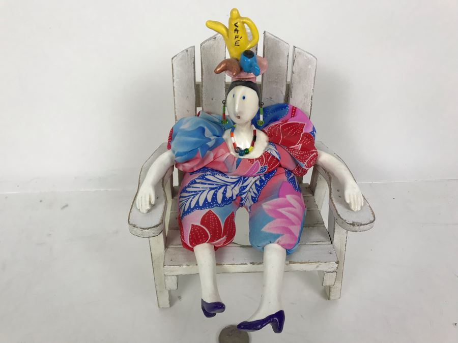 Vintage French Cerri'Art Poupee Porcelain Handmade Pannicum Seed Filled Body Doll With Chair [Photo 6]