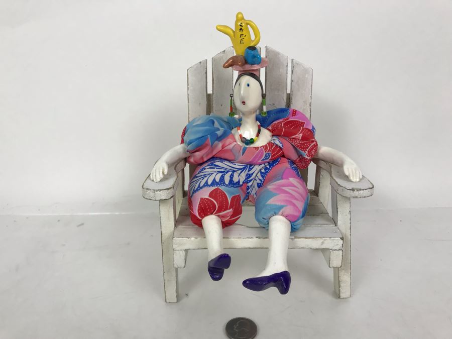 Vintage French Cerri'Art Poupee Porcelain Handmade Pannicum Seed Filled Body Doll With Chair