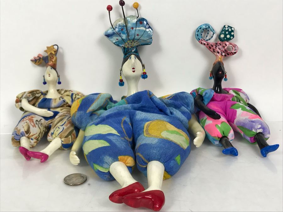 (3) Vintage French Cerri'Art Poupee Porcelain Handmade Pannicum Seed Filled Body Dolls [Photo 13]