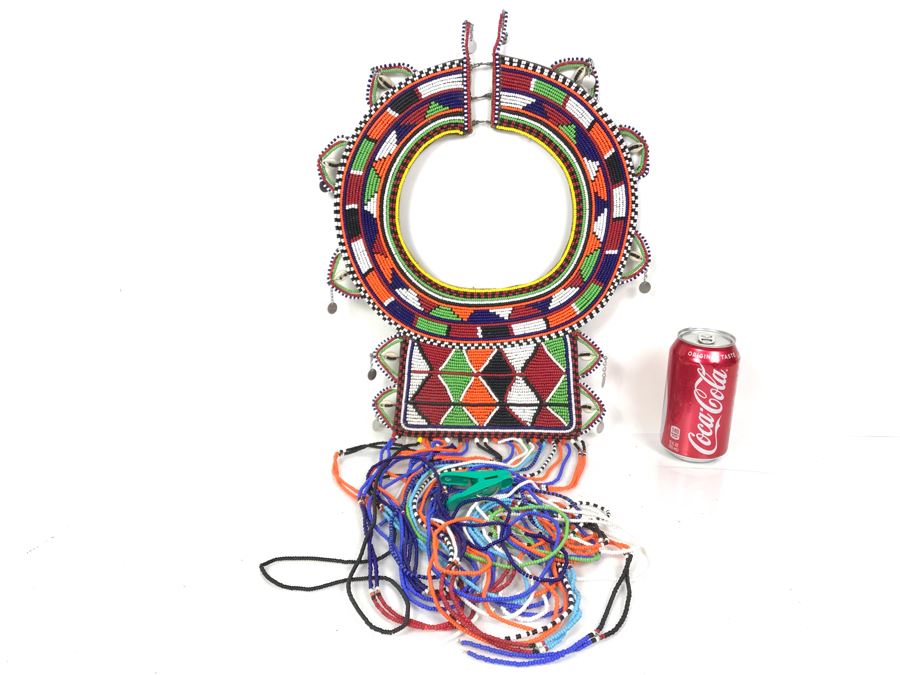 Fine African Masai Kenya Wedding Ceremonial Beaded Necklace (Some Of The Hanging Strands Need Repair) [Photo 1]