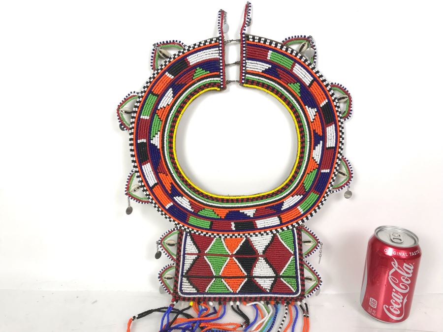 Fine African Masai Kenya Wedding Ceremonial Beaded Necklace (Some Of The Hanging Strands Need Repair) [Photo 4]
