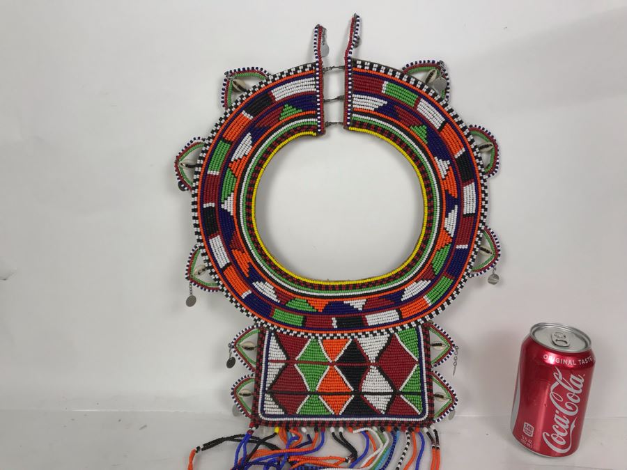 Fine African Masai Kenya Wedding Ceremonial Beaded Necklace (Some Of The Hanging Strands Need Repair) [Photo 3]