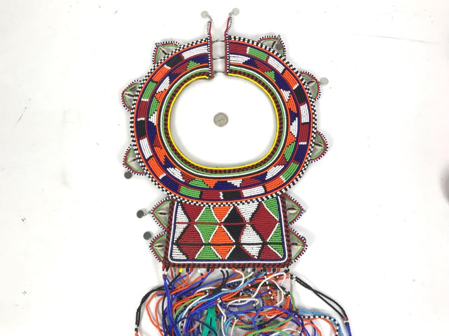 Fine African Masai Kenya Wedding Ceremonial Beaded Necklace (Some Of The Hanging Strands Need Repair) [Photo 7]