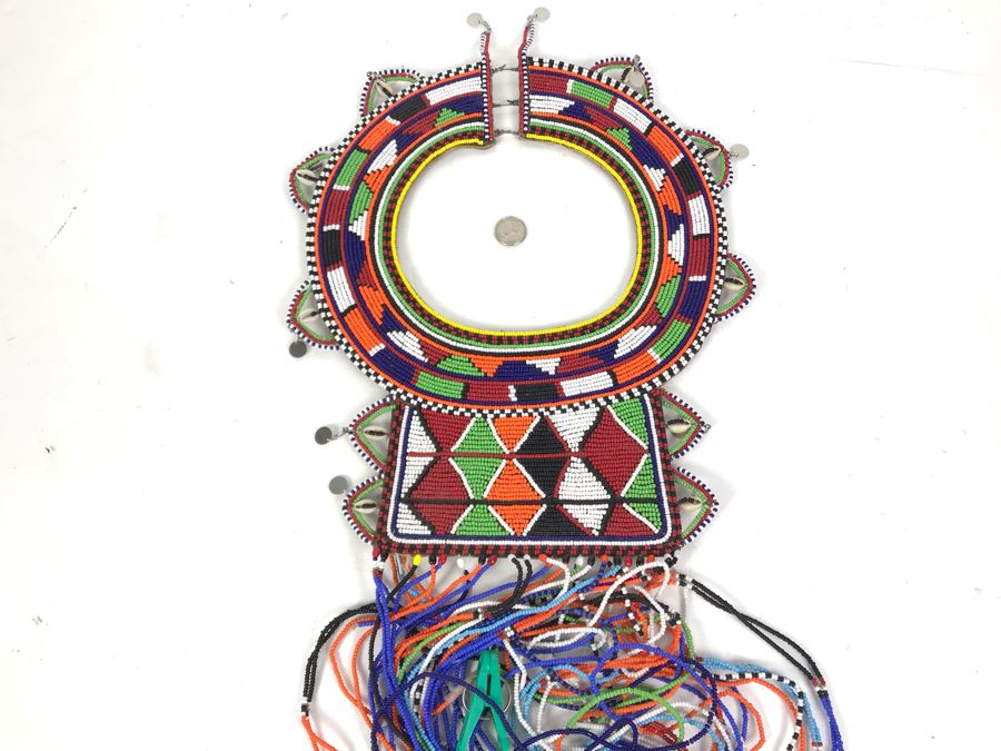 Fine African Masai Kenya Wedding Ceremonial Beaded Necklace (Some Of The Hanging Strands Need Repair) [Photo 6]