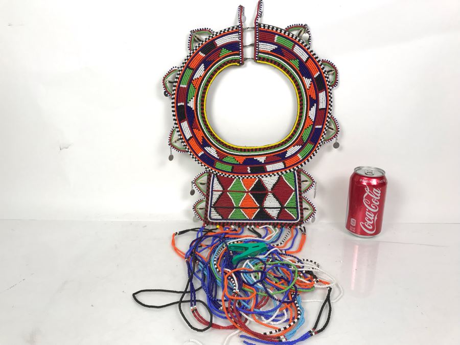Fine African Masai Kenya Wedding Ceremonial Beaded Necklace (Some Of The Hanging Strands Need Repair) [Photo 2]