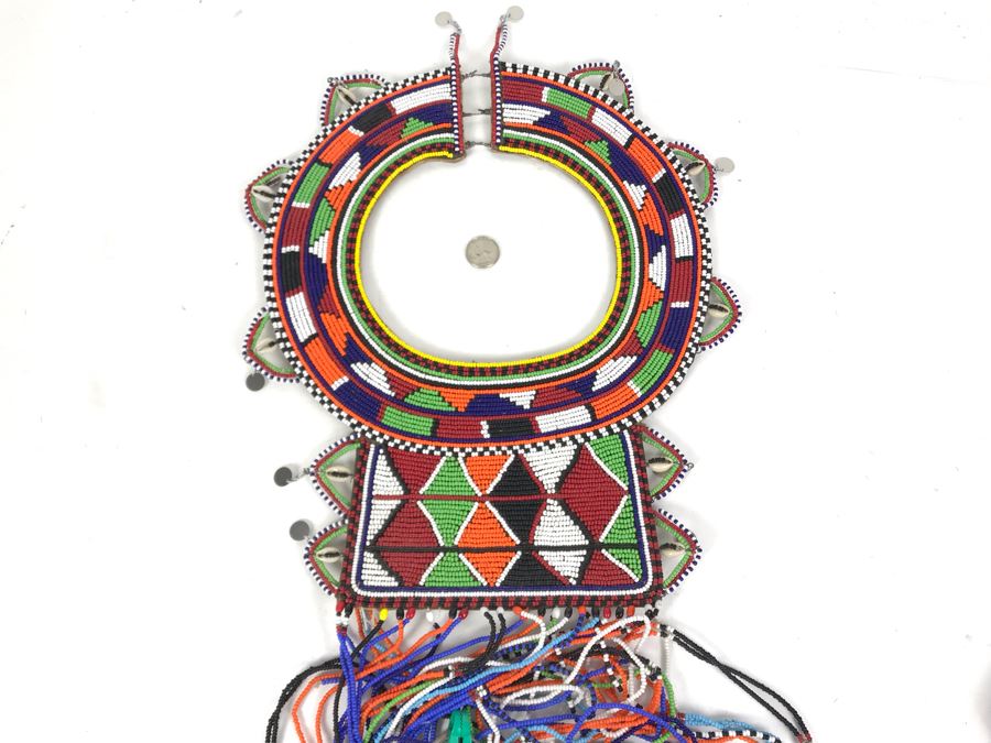 Fine African Masai Kenya Wedding Ceremonial Beaded Necklace (Some Of The Hanging Strands Need Repair) [Photo 5]
