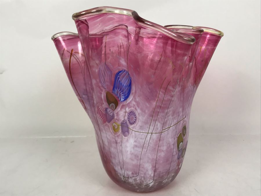 Signed Paul Allen Counts Art Glass Ocean Floor Vase 10.5H X 10W [Photo 4]