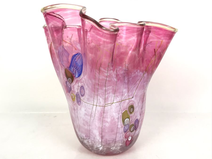 Signed Paul Allen Counts Art Glass Ocean Floor Vase 10.5H X 10W [Photo 2]