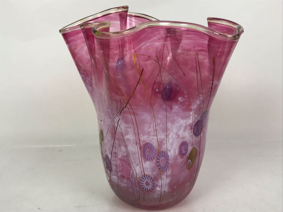 Signed Paul Allen Counts Art Glass Ocean Floor Vase 10.5H X 10W [Photo 8]