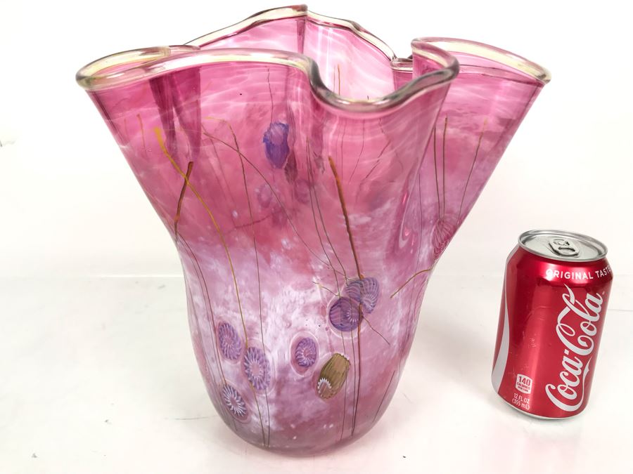 Signed Paul Allen Counts Art Glass Ocean Floor Vase 10.5H X 10W [Photo 18]
