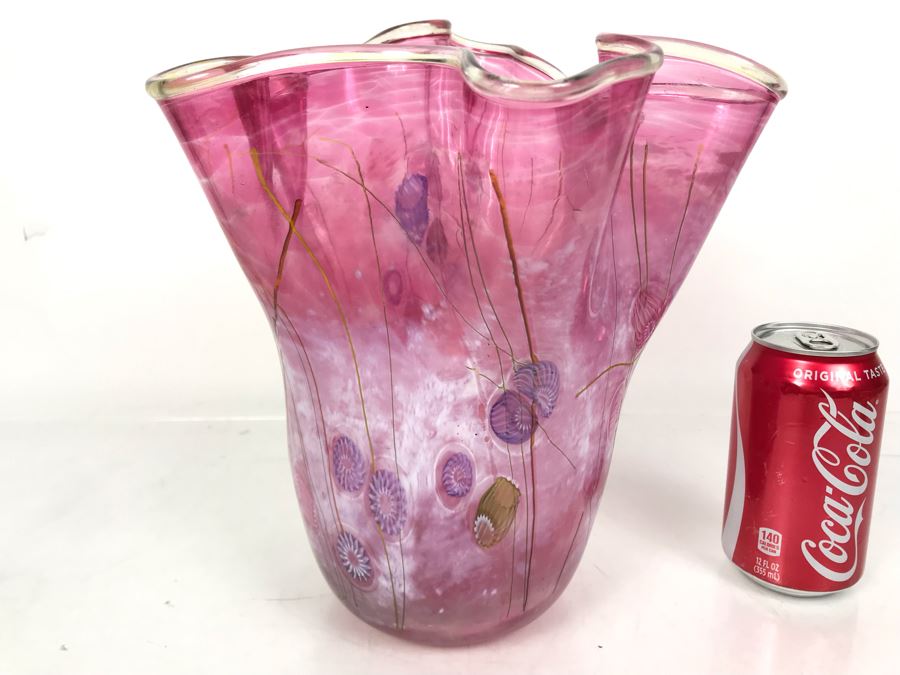 Signed Paul Allen Counts Art Glass Ocean Floor Vase 10.5H X 10W [Photo 17]