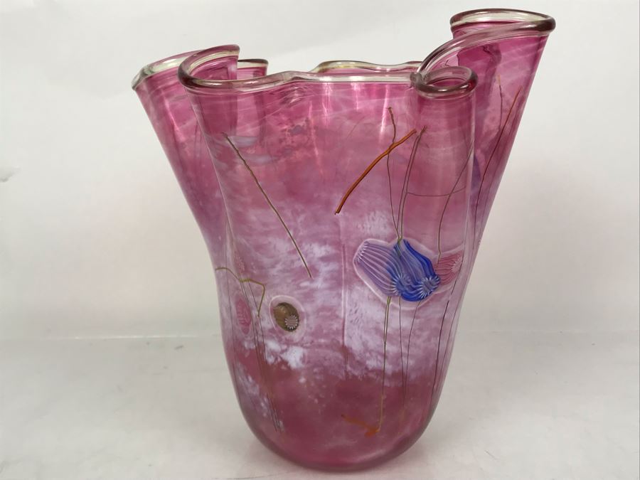 Signed Paul Allen Counts Art Glass Ocean Floor Vase 10.5H X 10W [Photo 6]