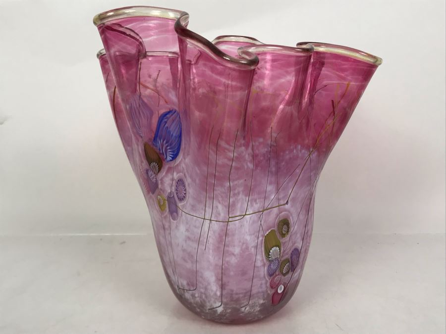 Signed Paul Allen Counts Art Glass Ocean Floor Vase 10.5H X 10W [Photo 3]