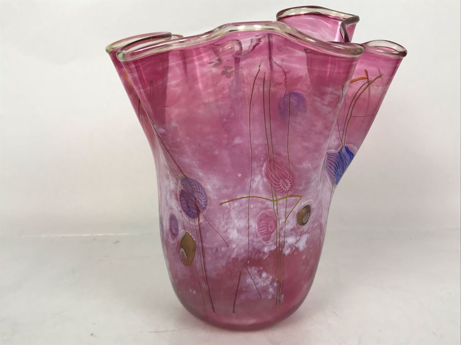 Signed Paul Allen Counts Art Glass Ocean Floor Vase 10.5H X 10W [Photo 7]