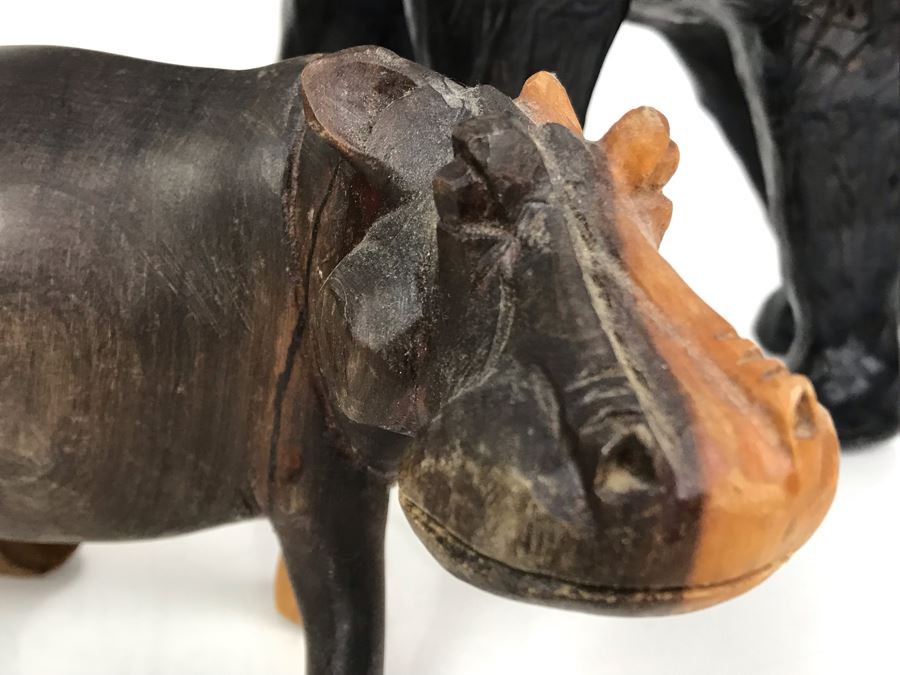 African Lot Featuring A Leather Wrapped Elephant, Carved Wooden Hippopotamus And Kenyan Turned Stone Vase [Photo 5]