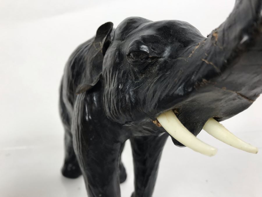 African Lot Featuring A Leather Wrapped Elephant, Carved Wooden Hippopotamus And Kenyan Turned Stone Vase [Photo 10]