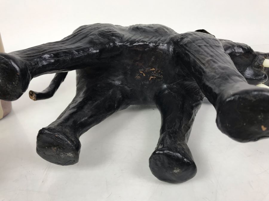 African Lot Featuring A Leather Wrapped Elephant, Carved Wooden Hippopotamus And Kenyan Turned Stone Vase [Photo 12]