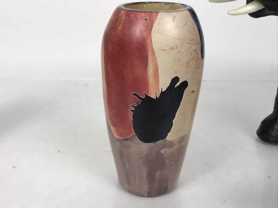 African Lot Featuring A Leather Wrapped Elephant, Carved Wooden Hippopotamus And Kenyan Turned Stone Vase [Photo 17]