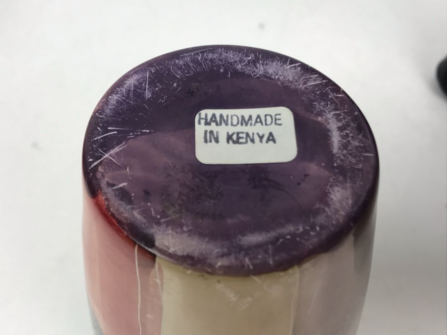 African Lot Featuring A Leather Wrapped Elephant, Carved Wooden Hippopotamus And Kenyan Turned Stone Vase [Photo 18]