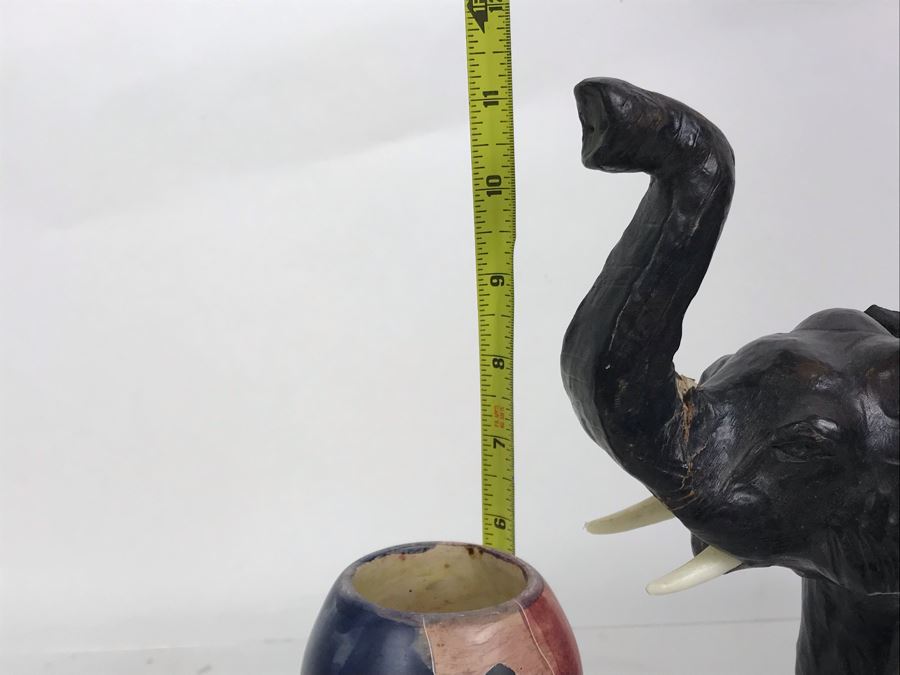 African Lot Featuring A Leather Wrapped Elephant, Carved Wooden Hippopotamus And Kenyan Turned Stone Vase [Photo 19]