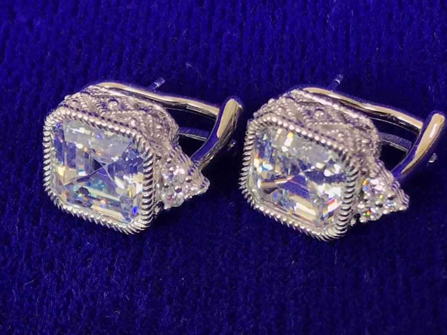 Pair Of Judith Ripka Sterling Silver CZ Bling Earrings 6.7g [Photo 3]