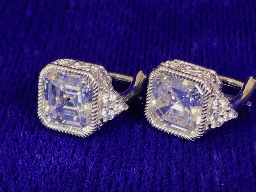 Pair Of Judith Ripka Sterling Silver CZ Bling Earrings 6.7g [Photo 2]