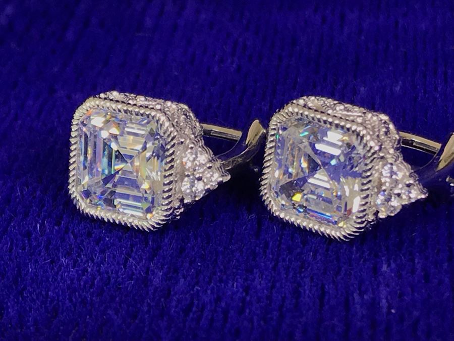 Pair Of Judith Ripka Sterling Silver CZ Bling Earrings 6.7g [Photo 6]