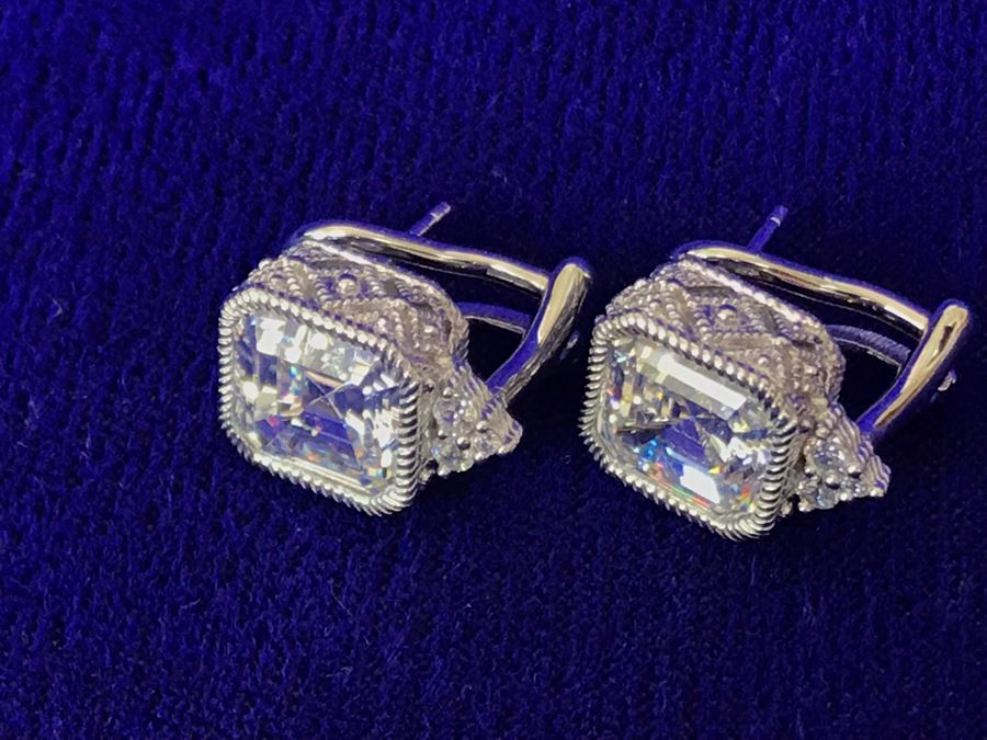 Pair Of Judith Ripka Sterling Silver CZ Bling Earrings 6.7g [Photo 4]