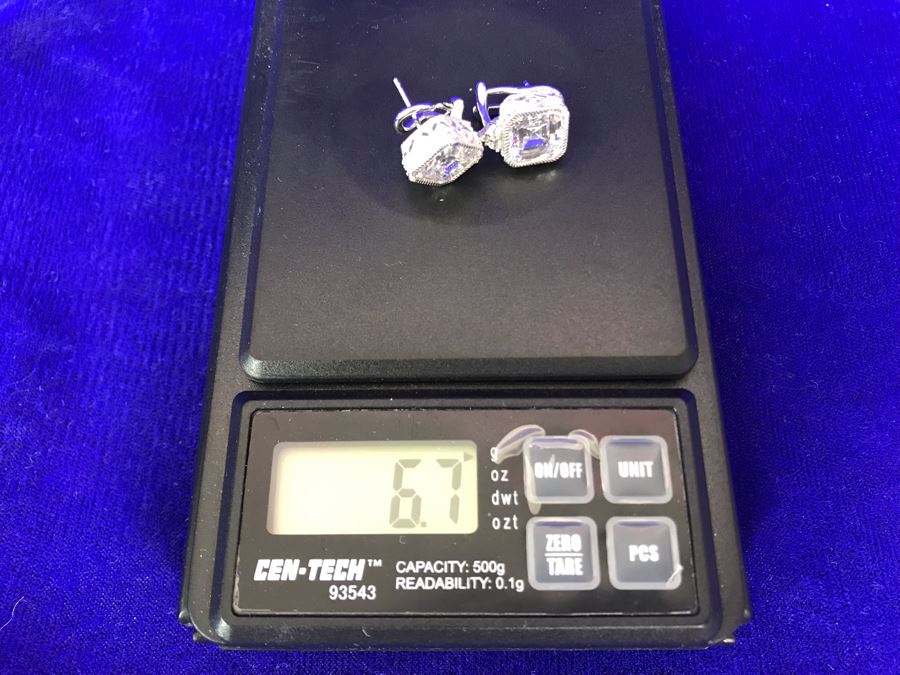 Pair Of Judith Ripka Sterling Silver CZ Bling Earrings 6.7g [Photo 10]