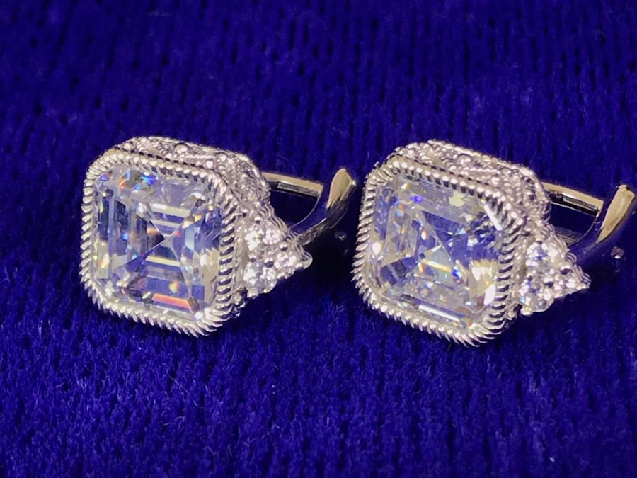 Pair Of Judith Ripka Sterling Silver CZ Bling Earrings 6.7g [Photo 1]