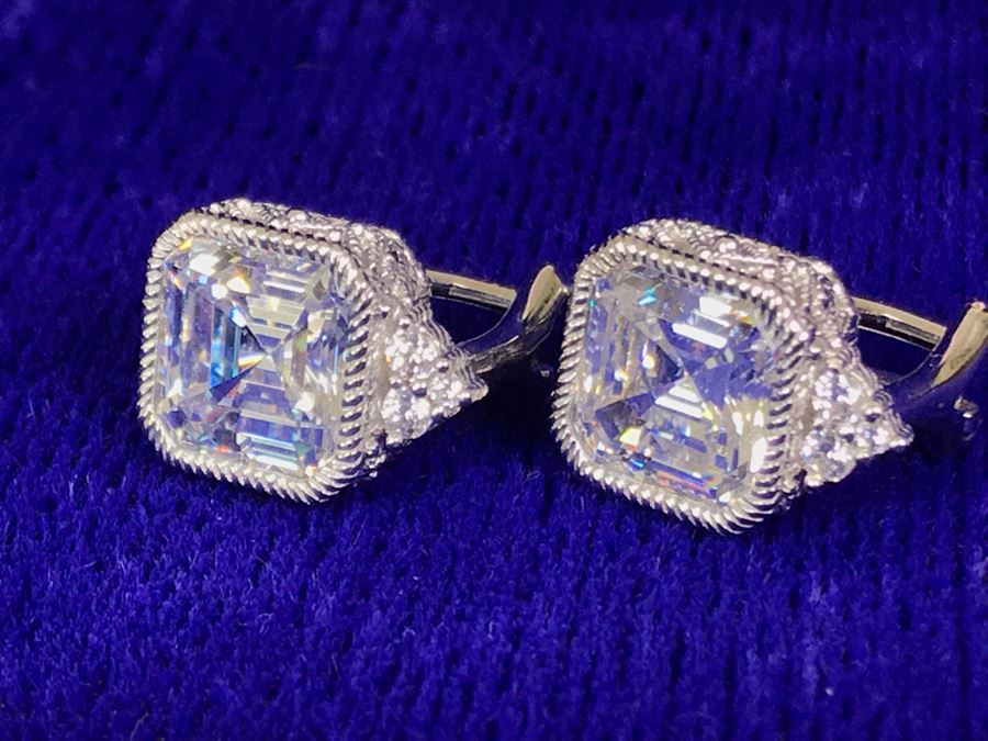 Pair Of Judith Ripka Sterling Silver CZ Bling Earrings 6.7g [Photo 5]