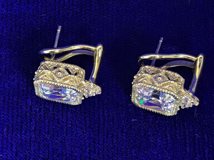 Pair Of Judith Ripka Sterling Silver CZ Bling Earrings 6.9g [Photo 5]