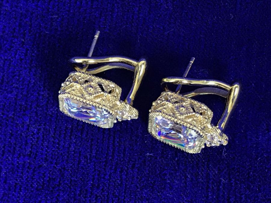 Pair Of Judith Ripka Sterling Silver CZ Bling Earrings 6.9g