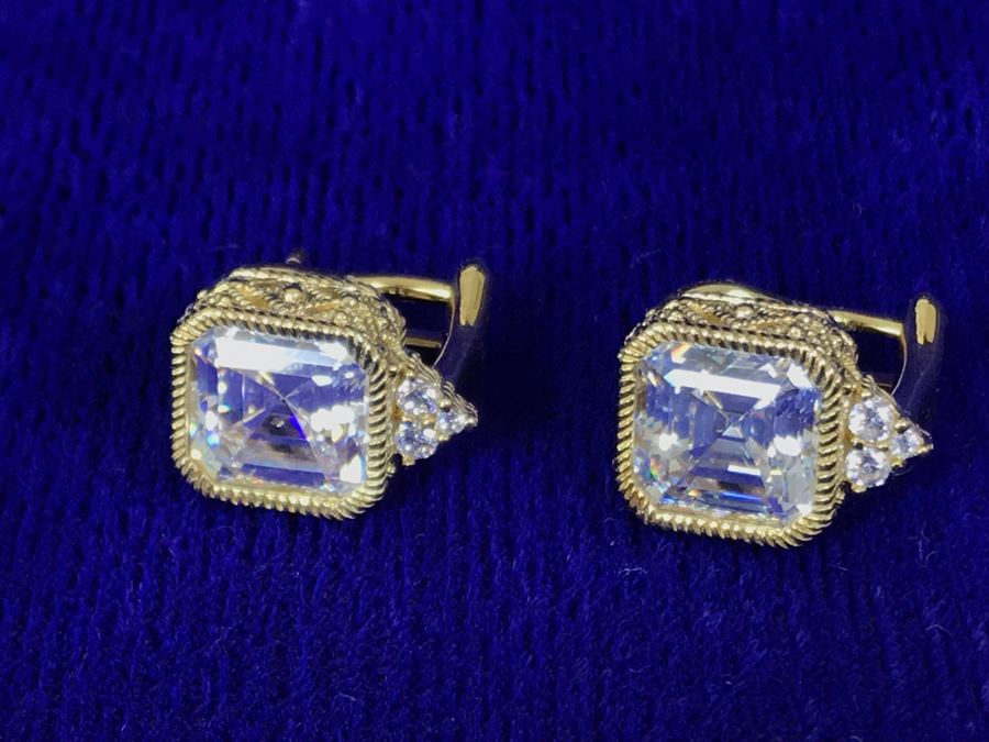 Pair Of Judith Ripka Sterling Silver CZ Bling Earrings 6.9g [Photo 3]