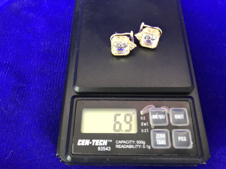 Pair Of Judith Ripka Sterling Silver CZ Bling Earrings 6.9g [Photo 14]
