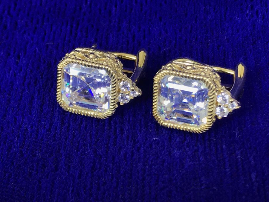 Pair Of Judith Ripka Sterling Silver CZ Bling Earrings 6.9g [Photo 7]