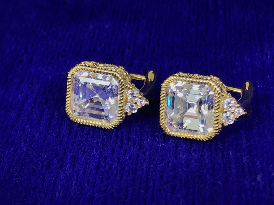 Pair Of Judith Ripka Sterling Silver CZ Bling Earrings 6.9g [Photo 6]