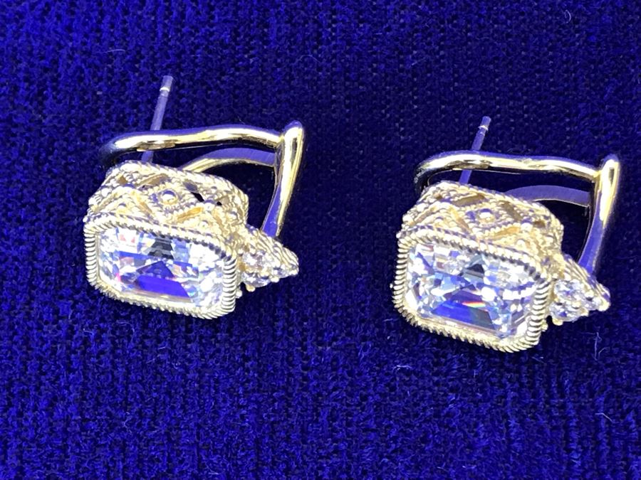 Pair Of Judith Ripka Sterling Silver CZ Bling Earrings 6.9g [Photo 4]