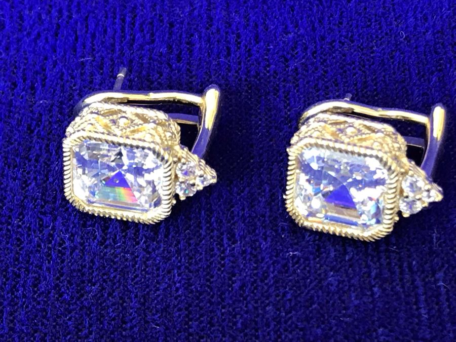 Pair Of Judith Ripka Sterling Silver CZ Bling Earrings 6.9g [Photo 2]
