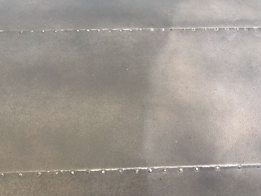 Crate & Barrel Metal Wrapped Top Wooden Industrial Dining Table [Photo 14]