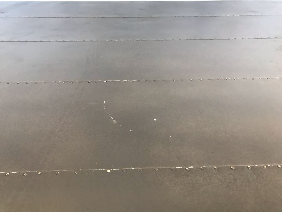 Crate & Barrel Metal Wrapped Top Wooden Industrial Dining Table [Photo 13]