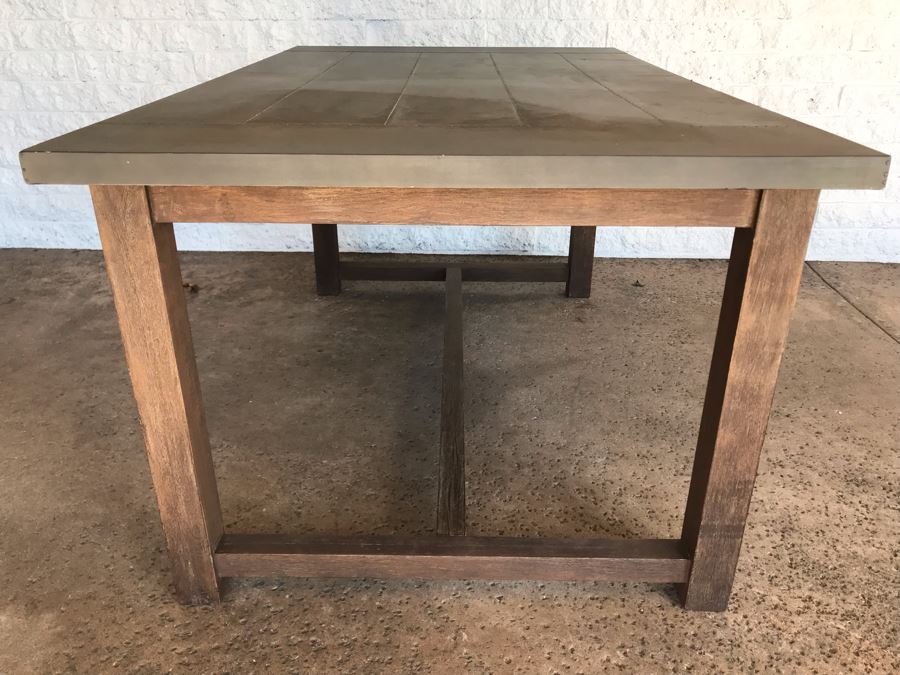 Crate & Barrel Metal Wrapped Top Wooden Industrial Dining Table [Photo 8]