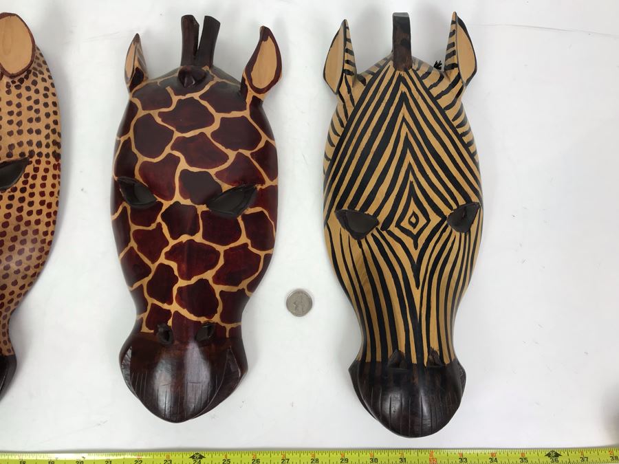 (3) Hand Carved African Animal Wall Hangings Masks Made In Kenya 6W X 15L [Photo 4]